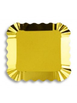 Mini Plato De Cartón Cuadrado Dorado Para Postres 14X14Cm 12Pz