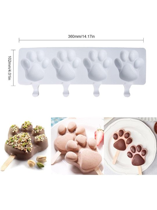 Molde Silicón Paleta Huella De Perro Con Palitos 4 Cavidades Molde Silicón Paleta Huella De Perro Con Palitos 4 Cavidades