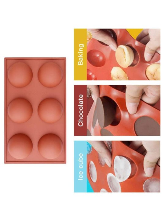 Molde De Silicón Media Esfera 6 Cav Ø 6.5cm Terracota
