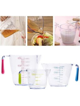 Tazas Medidoras 3 Pzs 200ml, 400ml y 900ml Mango De Colores