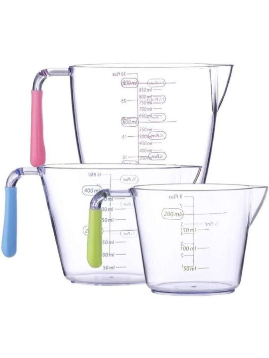 Tazas Medidoras 3 Pzs 200ml, 400ml y 900ml Mango De Colores