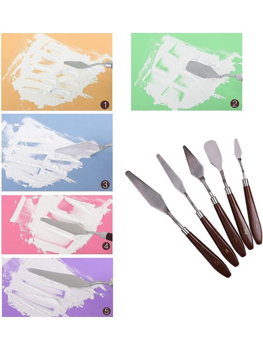 Mini Espátulas De Acero Con Mango de Madera 5 pzs Mini Espátulas De Acero Con Mango de Madera 5 pzs