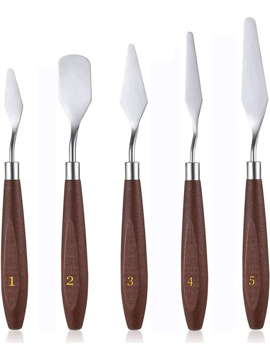 Mini Espátulas De Acero Con Mango de Madera 5 pzs Mini Espátulas De Acero Con Mango de Madera 5 pzs