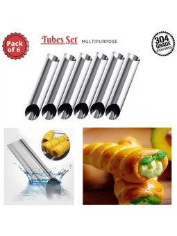 Molde Para Cannolis, Canutillo, Croissant Jgo 6 Pzs Acero Inoxidable Largo 12.5 cm