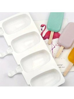 Molde De Silicón Con Tapa Para 4 Paletas De Helado Hielo Incluye 50 Palitos De Madera