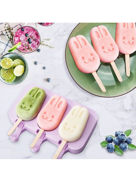 Molde Silicón Con Tapa Paleta De Hielo Conejo Pascua 3 Cavidades Molde Silicón Con Tapa Paleta De Hielo Conejo Pascua 3 Cavidades