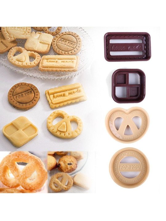 Cortadores De Galleta: Pretzel, For You, Home Made y Cuadrado 4 Pzs Cortadores De Galleta: Pretzel, For You, Home Made y Cuadrado 4 Pzs