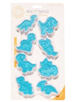 Cortadores y Prensa Para Galletas Dinosaurios: Plesosaurio, T-Rex, Brontosaurio, Triceratops, Velociraptor 16 Pzs