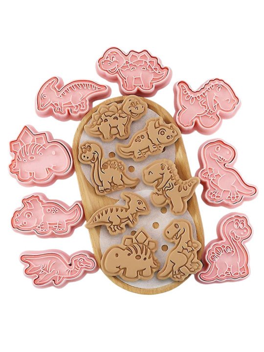 Cortadores y Prensa Para Galletas Dinosaurios: Plesosaurio, T-Rex, Brontosaurio, Triceratops, Velociraptor 16 Pzs Cortadores y Prensa Para Galletas Dinosaurios: Plesosaurio, T-Rex, Brontosaurio, Triceratops, Velociraptor 16 Pzs