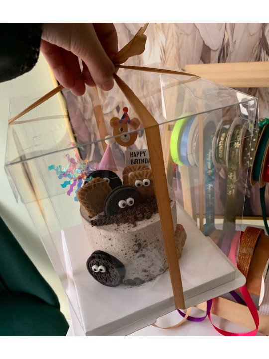 Caja Transportadora Para Pastel De Acetato Con Base Cuadrada