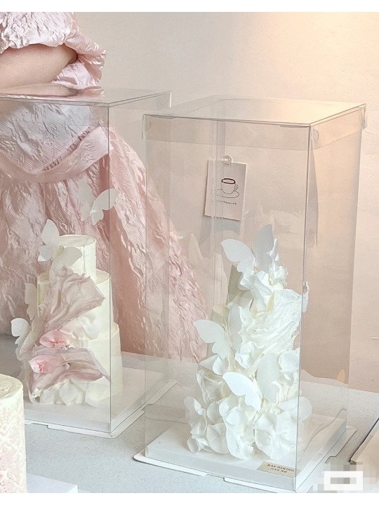 Caja Alta Transportadora Para Pastel De Acetato Con Base Cuadrada