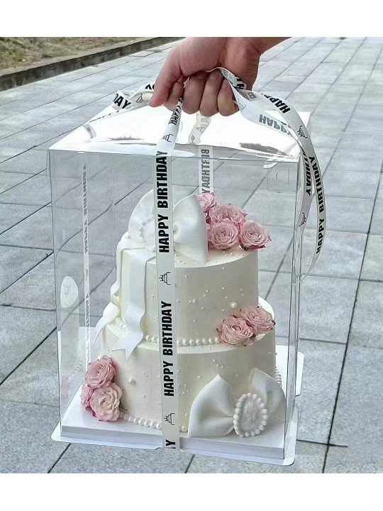 Caja Alta Transportadora Para Pastel De Acetato Con Base Cuadrada