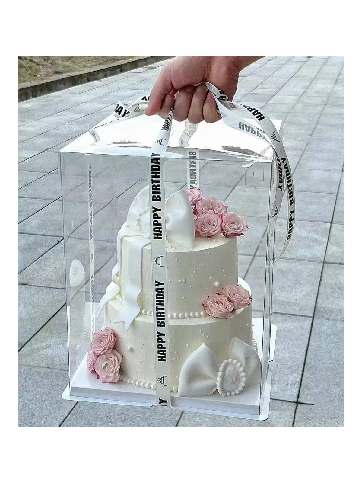 Caja Alta Transportadora Para Pastel De Acetato Con Base Cuadrada