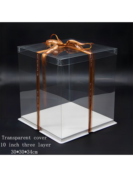 Caja Alta Transportadora Para Pastel De Acetato Con Base Cuadrada