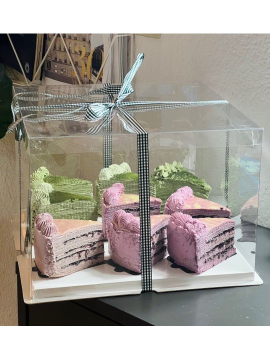 Caja Alta Transportadora Para Pastel De Acetato Con Base Cuadrada