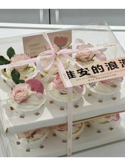 Caja De Acetato Para Cupcakes Elegante Con Soporte De Cartón