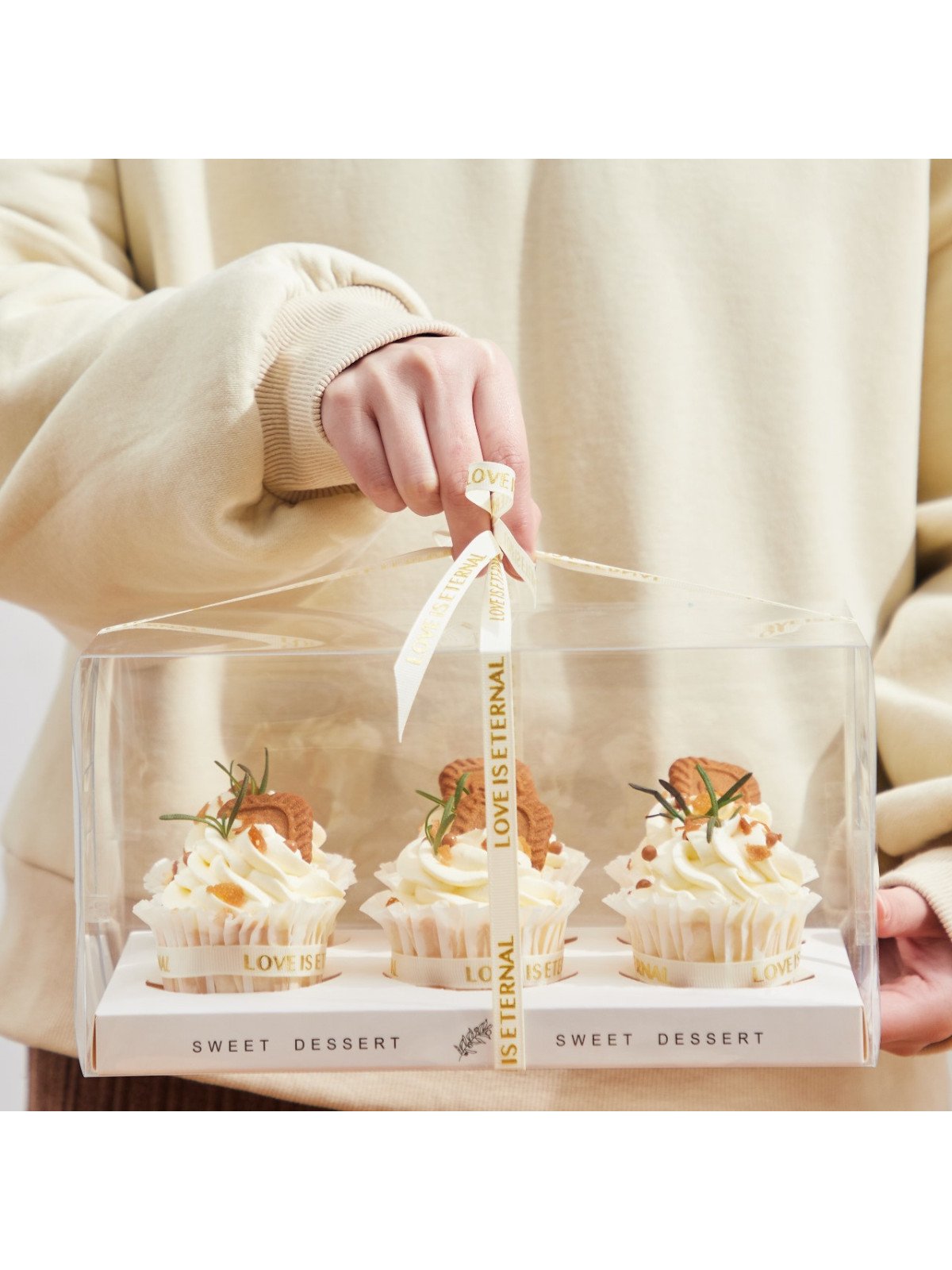 Caja De Acetato Para Cupcakes Elegante Con Soporte De Cartón