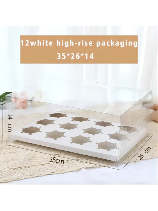 Caja De Acetato Para Cupcakes Elegante Con Soporte De Cartón
