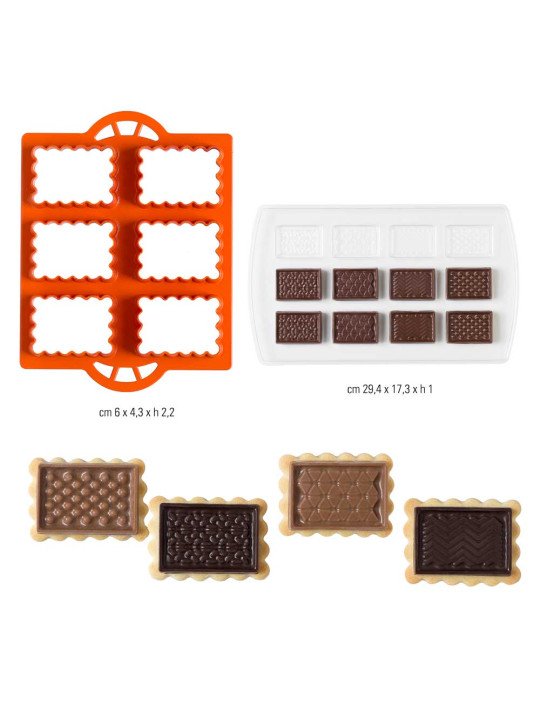 Cortadores Galleta Placa con 6 Rectángulos + 1 Molde de plástico para chocolates forma Rectangular Cortadores Galleta Placa con 6 Rectángulos + 1 Molde de plástico para chocolates forma Rectangular
