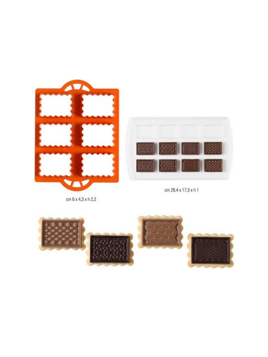 Cortadores Galleta Placa con 6 Rectángulos + 1 Molde de plástico para chocolates forma Rectangular Cortadores Galleta Placa con 6 Rectángulos + 1 Molde de plástico para chocolates forma Rectangular