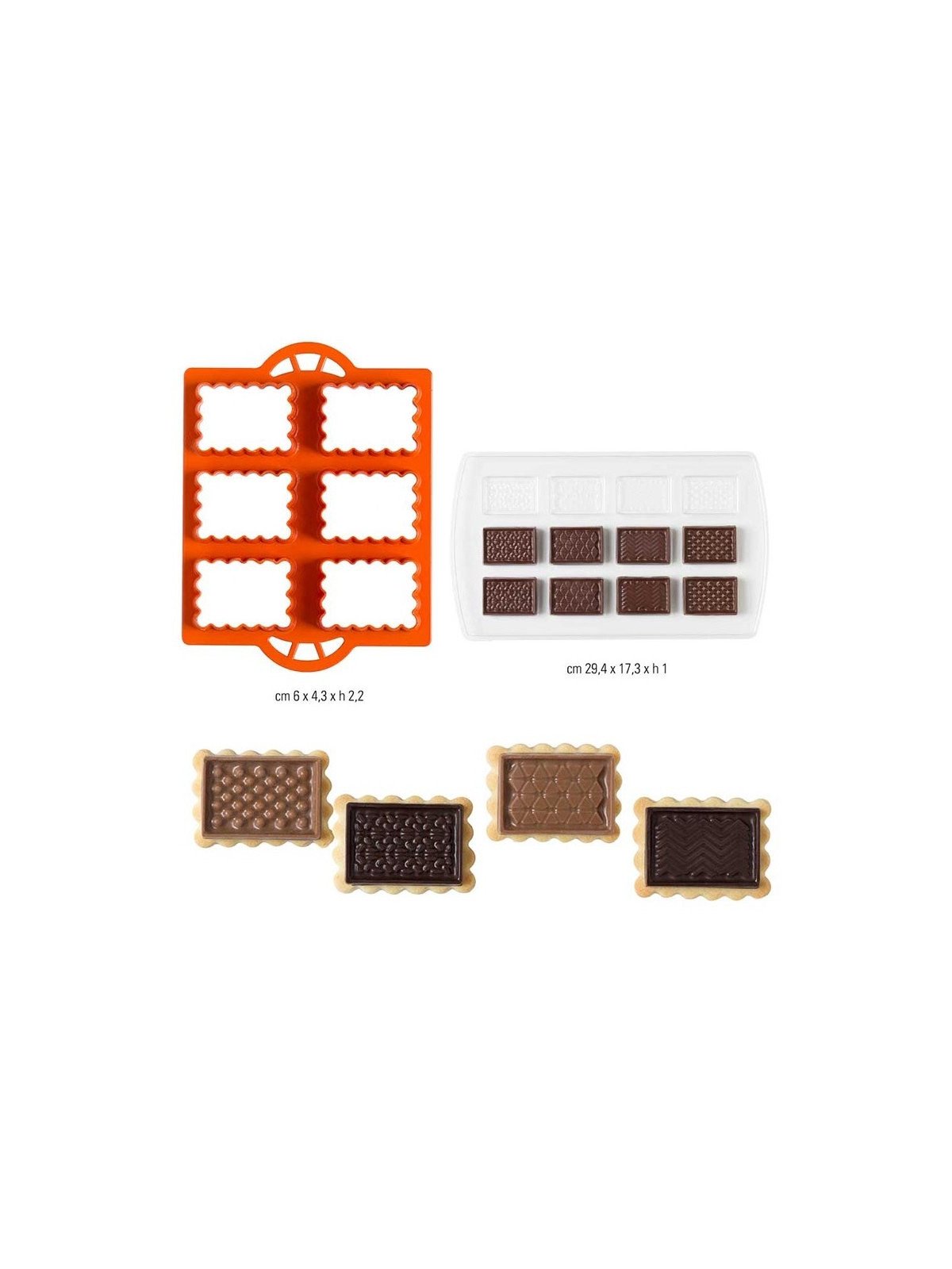 Cortadores Galleta Placa con 6 Rectángulos + 1 Molde de plástico para chocolates forma Rectangular