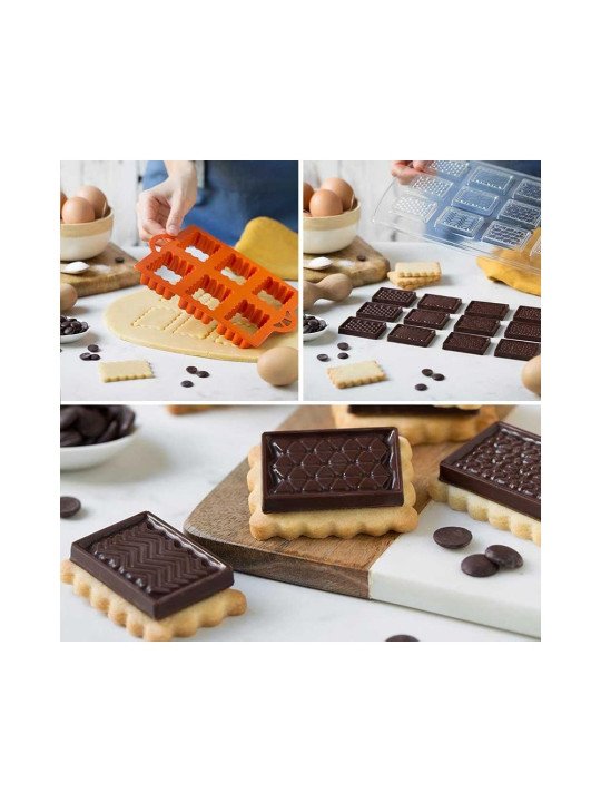 Cortadores Galleta Placa con 6 Rectángulos + 1 Molde de plástico para chocolates forma Rectangular Cortadores Galleta Placa con 6 Rectángulos + 1 Molde de plástico para chocolates forma Rectangular