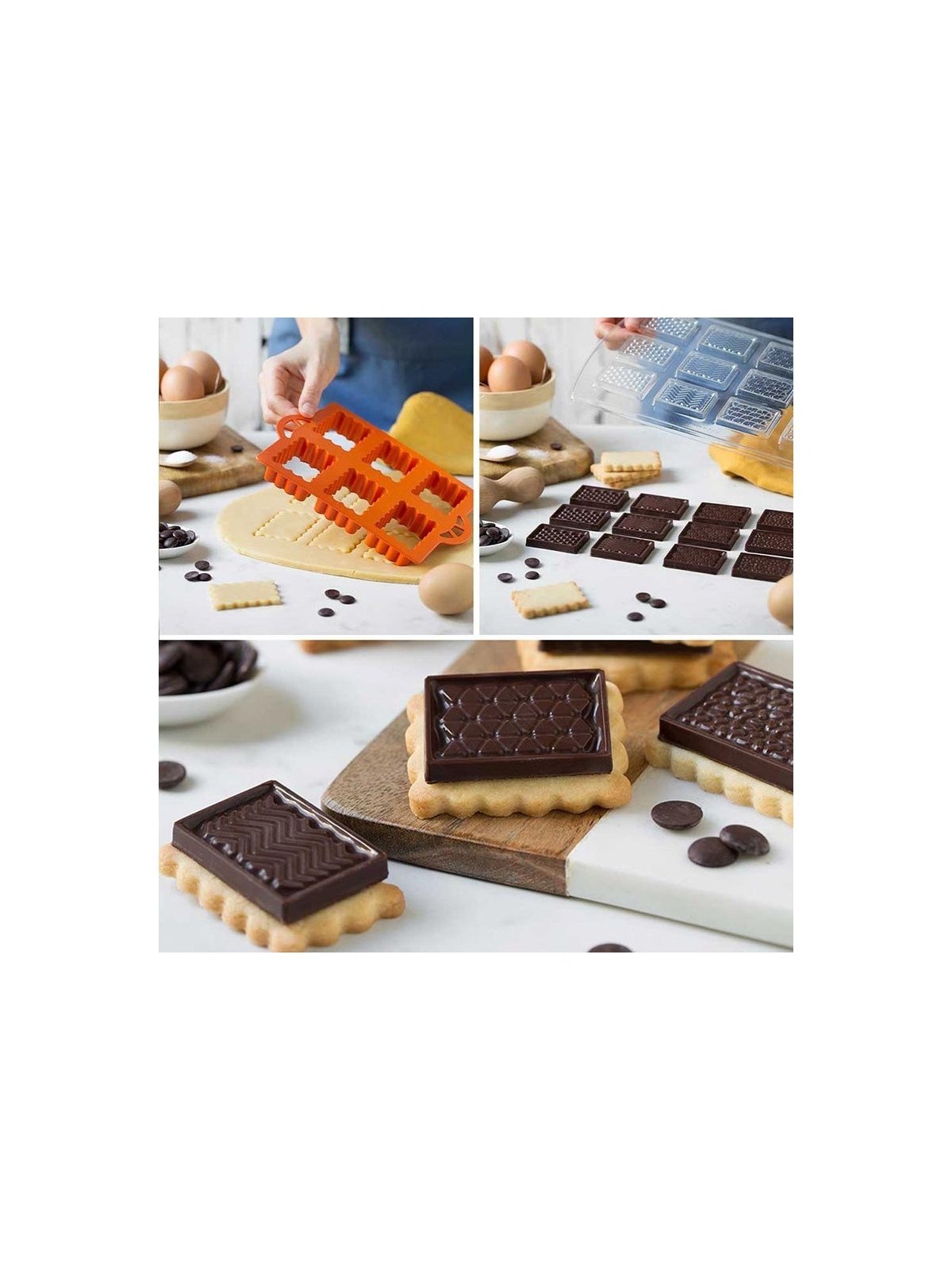 Cortadores Galleta Placa con 6 Rectángulos + 1 Molde de plástico para chocolates forma Rectangular