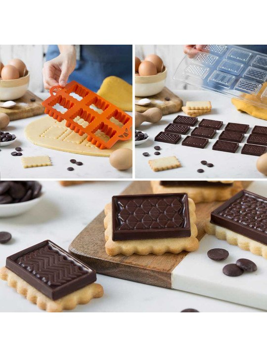 Cortadores Galleta Placa con 6 Rectángulos + 1 Molde de plástico para chocolates forma Rectangular Cortadores Galleta Placa con 6 Rectángulos + 1 Molde de plástico para chocolates forma Rectangular