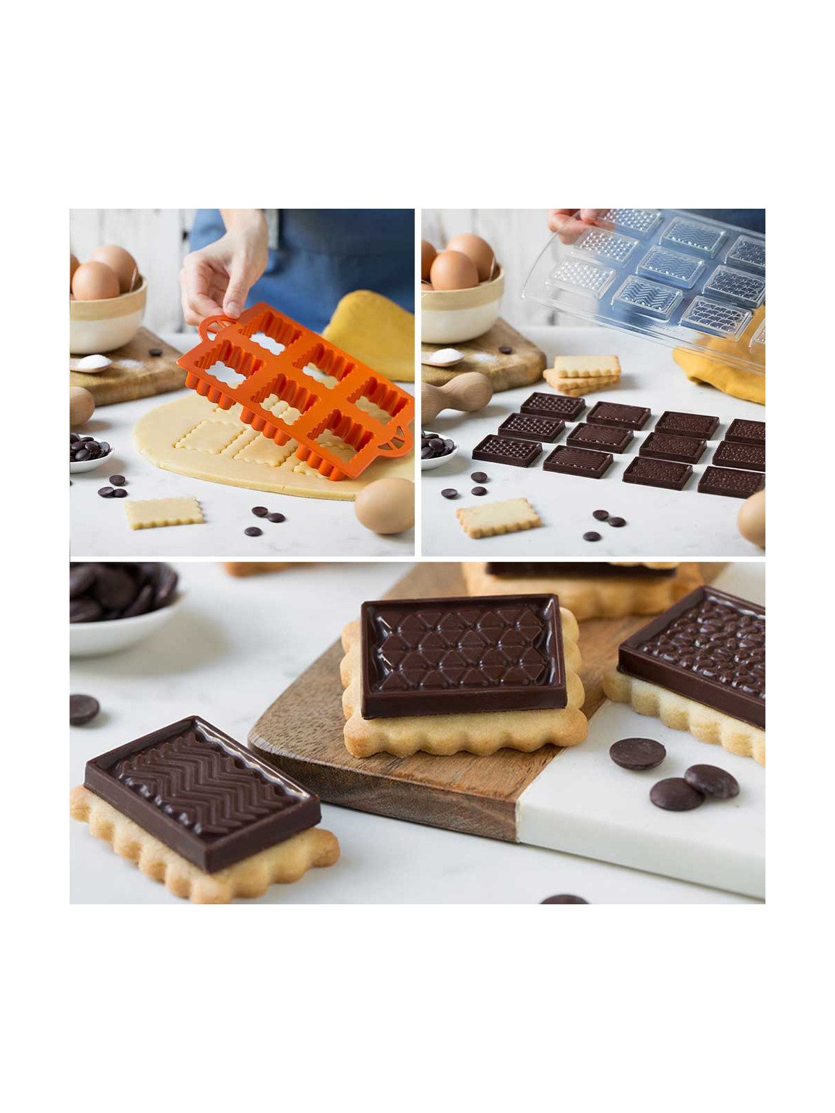 Cortadores Galleta Placa con 6 Rectángulos + 1 Molde de plástico para chocolates forma Rectangular