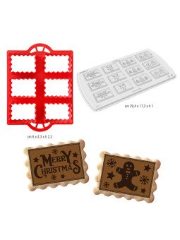 Cortadores Galleta Navidad Placa con 6 Rectángulos + 1 Molde de plástico para chocolates de Navidad