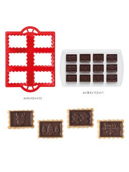 Cortadores Galleta Navidad Placa con 6 Rectángulos + 1 Molde de plástico para chocolates de Navidad