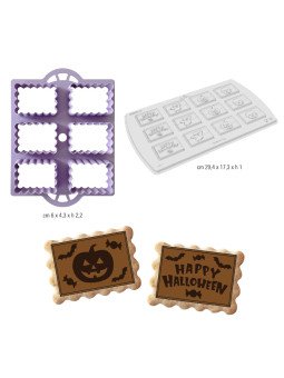 Cortadores Galleta Halloween Placa con 6 Rectángulos + 1 Molde de plástico para chocolates de Halloween