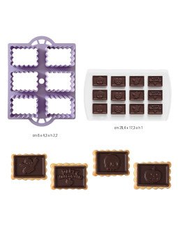 Cortadores Galleta Halloween Placa con 6 Rectángulos + 1 Molde de plástico para chocolates de Halloween