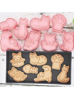 Cortador de Galletas Gatos, Huella y Pescado Con Marcador de Relieve 16 pzs Plástico