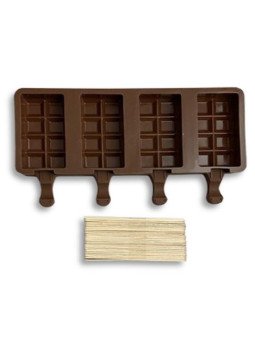 Molde Silicón Paletas Hielo Cuadros 4 Cavidades 9x5x2.2cm Con 23 Palitos