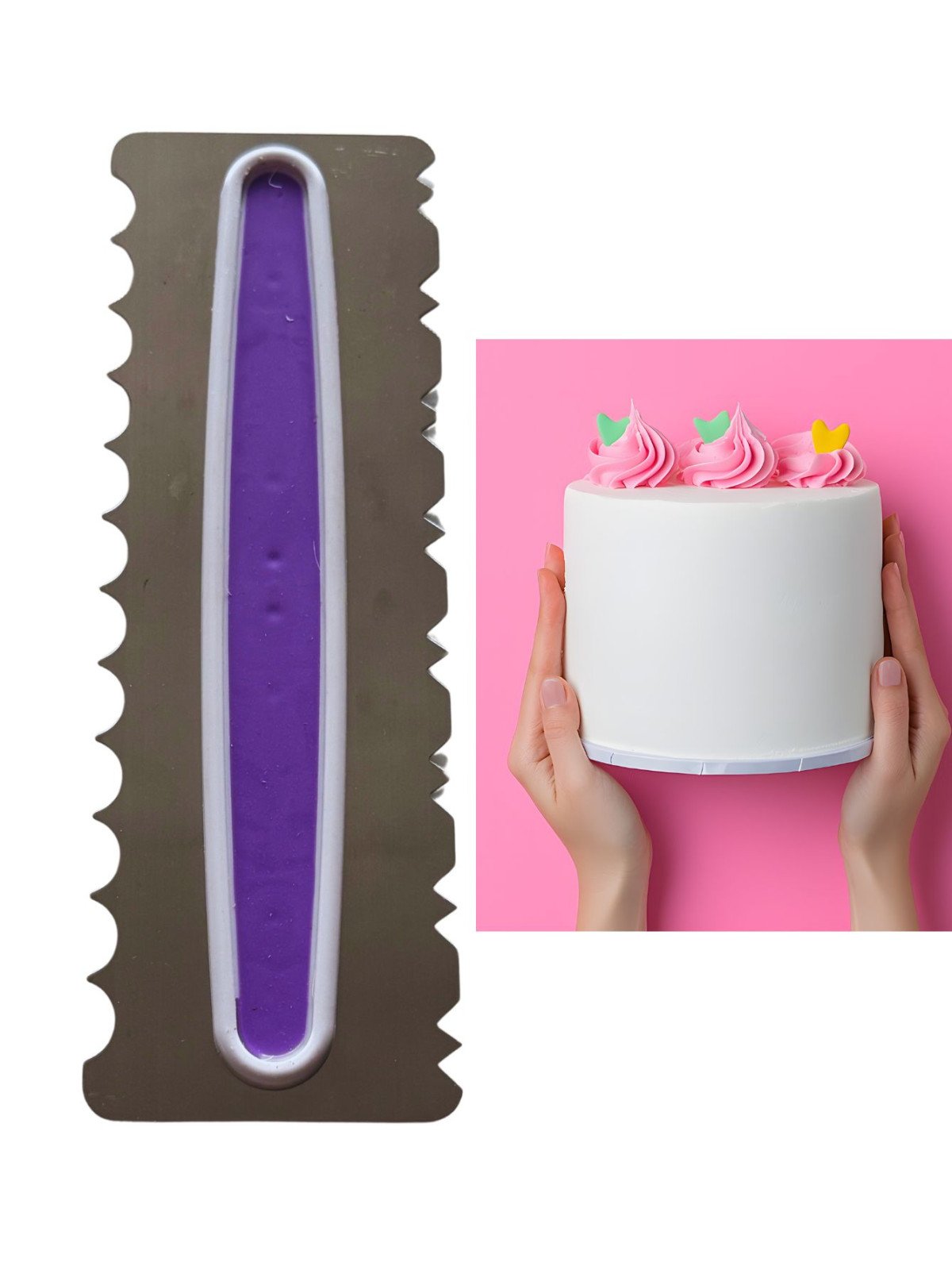 Peine Decorador De Glaseado Doble: Olas y Sierra Forma "W" Con Mango De Plástico