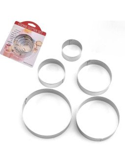 Mini Cortadores Redondos Para Fondant, Galletas Ø3 a Ø7cm De Acero Inox. Jgo 5 Pzas