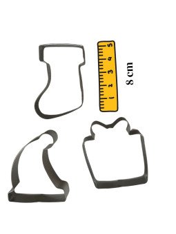 Cortadores De Galleta Navideños: Bota, Regalo y Gorro Jgo De 3 Pzs 8x7cm
