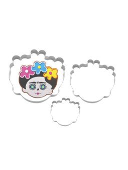 Cortador Galleta Catrina 3 Flores Jgo 3Pz Halloween Acero Inox.