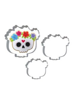 Cortador Galleta Catrina Flores Jgo 3Pz Halloween Acero Inox.