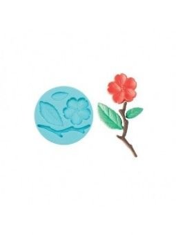 Molde De Silicón Fondant Flor Con Hojas y Tallo Ø6cm