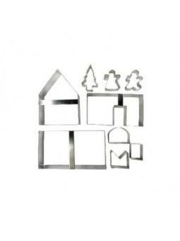 Cortador Galleta Navidad: Casa y Muñecos De Jengibre 9 Pzs Acero Inox.