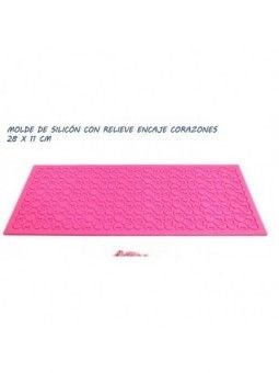 Molde Silicón Fondant Relieve Encaje Corazones 28X11Cm