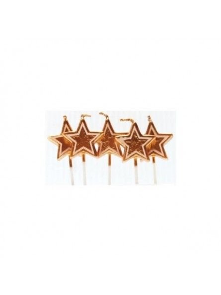 Vela Palillo Estrellas Dorada 5 Pzs