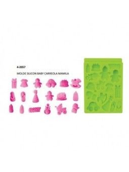 Molde Silicón Fondant Baby Shower: Carriola, Mamila 9.5x7.5cm