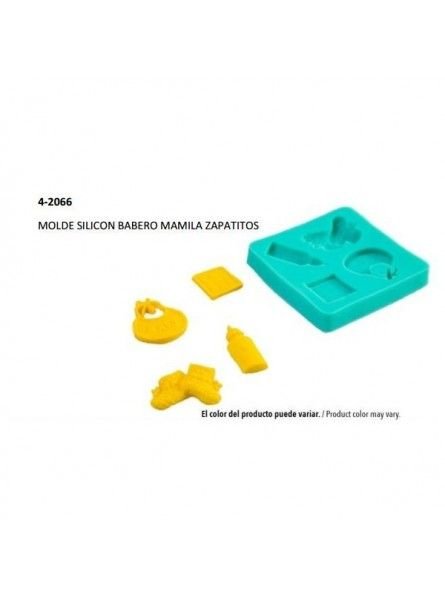 Molde Silicón Fondant Baby Shower: Babero, Mamila, Zapatitos y Cubo 7x7cm