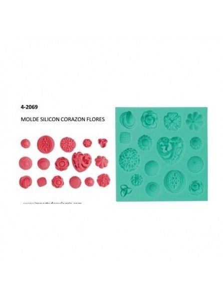 Molde Silicón Corazon Flores