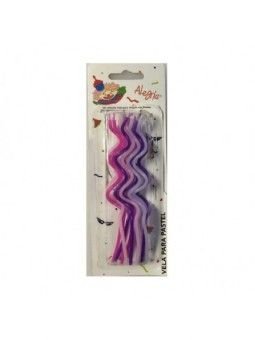 Vela Espagueti Rosa Morado Blanco 12Pzas