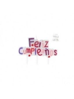 Vela Impresa  Feliz Cumpleaños Morado-Rosa