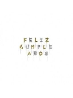 Vela Mensaje Feliz Cumpleaños Oro Plata